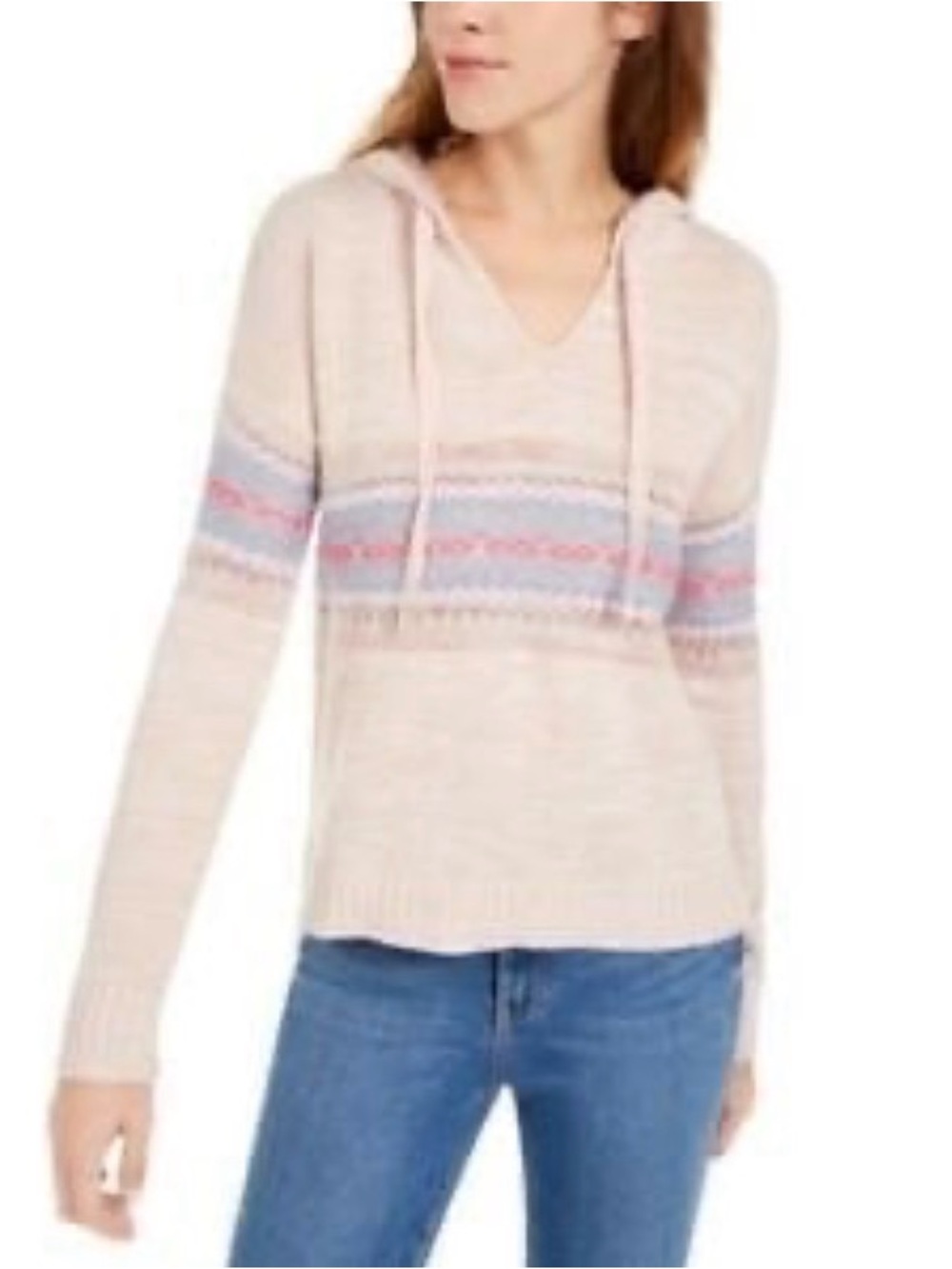 American Rag Fair Isle Hoodie Pullover Sweater Size -Cameo Rose-